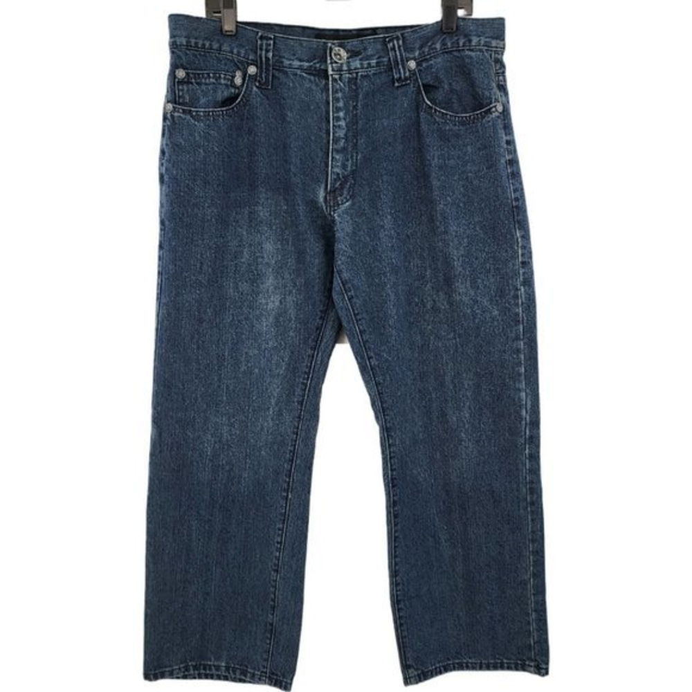 Mens NBN‎ Gear 100% Cotton Straight Leg Denim Blue Jeans Size 36X30 Embroidered